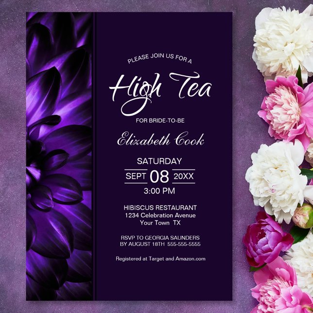 Invitación Floral púrpura moderna alta ducha de novia de té (Subido por el creador)
