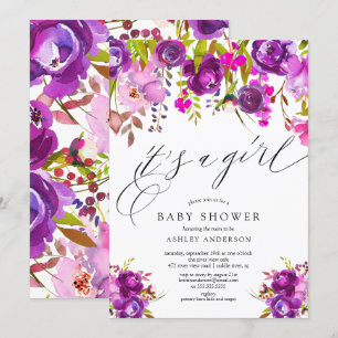 Invitación Floral púrpura moderna es un Baby Shower Chica