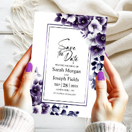 Invitación Floral púrpura moderna salva la fecha