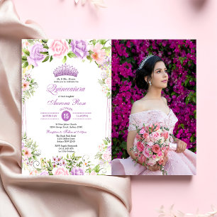 Invitación Floral púrpura Quinceañera 15º cumpleaños foto