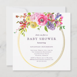 Invitación Floral Púrpura Rosa Con Acentos De Oro Baby Shower