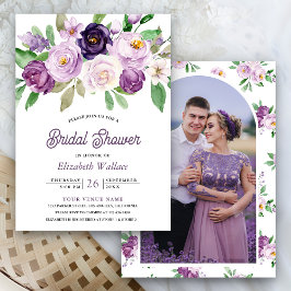Invitación Floral púrpura rusa foto ducha de novia