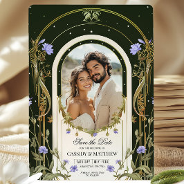 Invitación Floral púrpura salva la fecha con foto