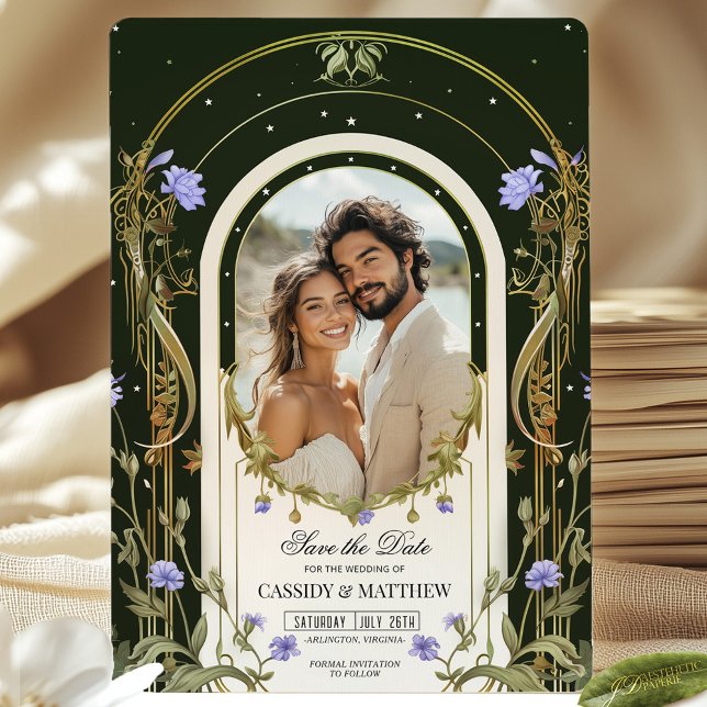 Invitación Floral púrpura salva la fecha con foto (Subido por el creador)