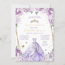 Invitación Floral púrpura Tiara y vestir Quinceañera
