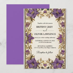 Invitación Floral púrpura vintage de William Morris para boda