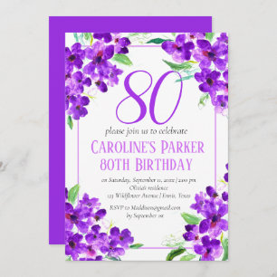 Invitación Floral púrpura violeta rusa 80 cumpleaños