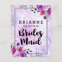 Invitación Floral púrpura y plata serán mis novias