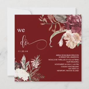 Invitación *~* Floral QR Bouquet AR15 BODA RSVP BURGANDY