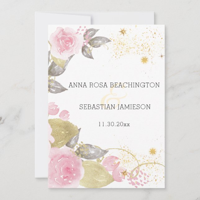 Invitación *~* Floral QR Roses rosas rosadas AR15 - Boda de o (Anverso)