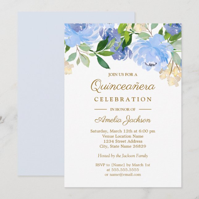Invitación Floral Quinceanera (Anverso / Reverso)