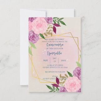 Invitación Floral Quinceañera, cumpleaños, Boda, Baby Shower