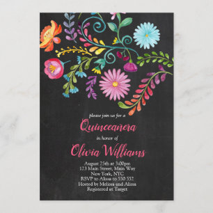 Invitación Floral Quinceanera Cumpleaños Fiesta Mexicana