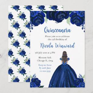 Invitación Floral Quinceanera de la Marina Princesa de Cabell