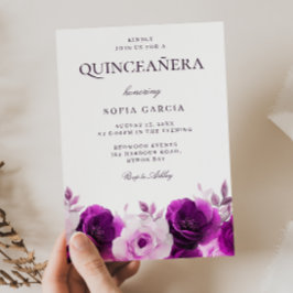 Invitación Floral Quinceanera de Rosas violetas púrpura