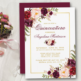 Invitación Floral quinceanera dorada
