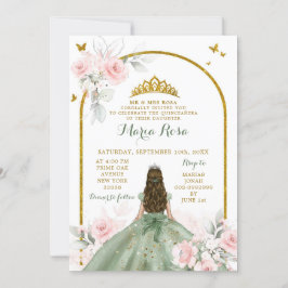 Invitación Floral Quinceañera floral de la princesa rosa Sage