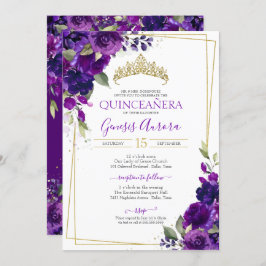 Invitación floral Quinceañera Morado Acuarela