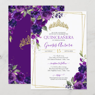Invitación floral Quinceañera Morado Acuarela