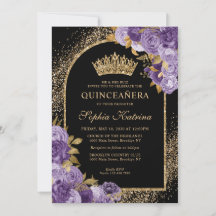 Floral Quinceanera Purpurina de oro de ciruela mor