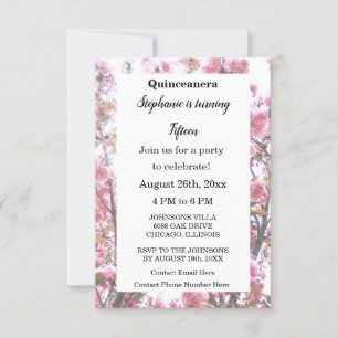 Invitación Floral Quinceanera Quince cumpleaños Cherry Pink