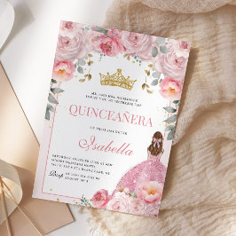 Invitación Floral Quinceanera Rubor Pink Gold Princess