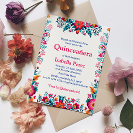Invitación Floral Quinceanera White Mexican Fiesta Cumpleaños