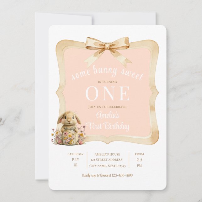 Invitación Floral Rabbit Girl Party Template (Anverso)