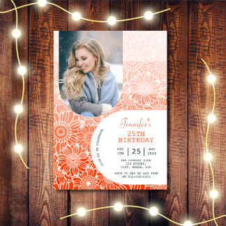 Invitación Floral Rainbow Naranja Stripes Arch Foto Cumpleaño