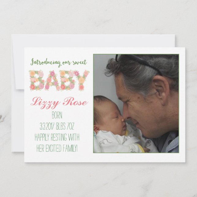 Invitación floral recién nacido (Anverso)