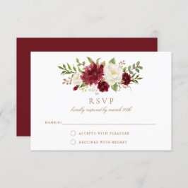 Invitación Floral Red Burgundy White Elegant Wedding RSVP