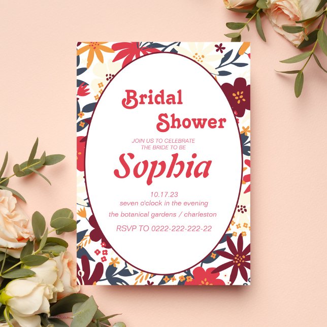 Invitación floral retro70S groovy hippie BRIDAL DUCHA (Subido por el creador)
