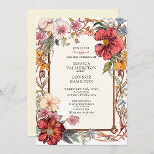 Invitación Floral retro de casamiento de vintage