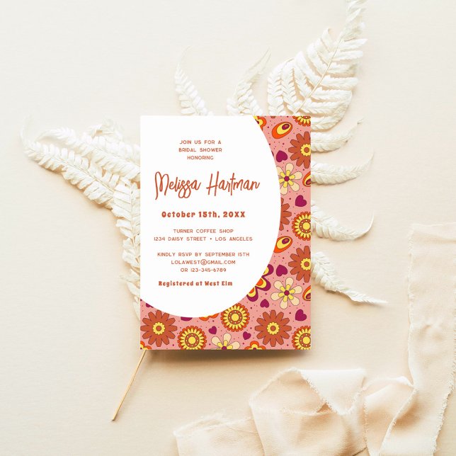 Invitación Floral Retro Groovy Bridal Shower (Subido por el creador)
