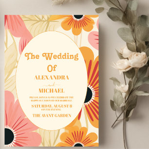 Invitación Floral Retro Moderno en Rosa y Amarillo