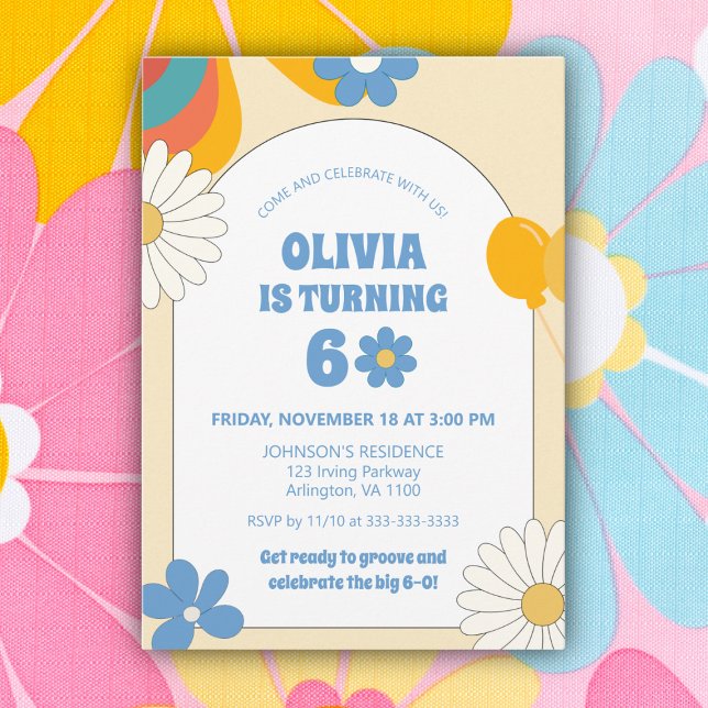Invitación Floral Retro Vinyl 60.º 70 Adultos Cumpleaños Groo (Subido por el creador)