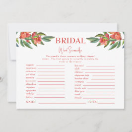 Invitación Floral roja blanca ducha de novia juego de palabra