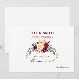Invitación Floral roja borgoñona serás mi dama de honor