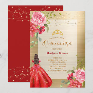 Invitación floral roja de princesa Quinceañera