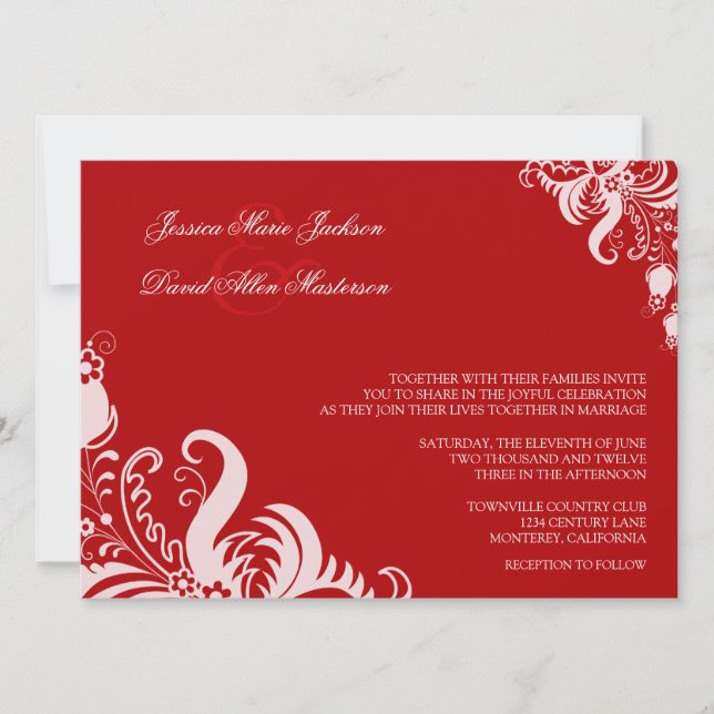 Invitación floral roja de rubíes de la boda del (Anverso)