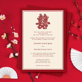 Invitación Floral roja doble felicidad Boda chino moderno