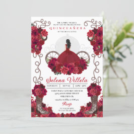 Invitación Floral roja occidental cachorra boots Quinceanera