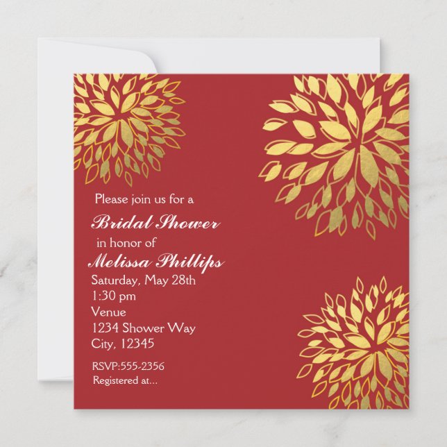 Invitación floral roja oscura de papel de oro mode (Anverso)
