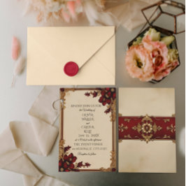 Invitación Floral roja profunda de Borgoña victoriana