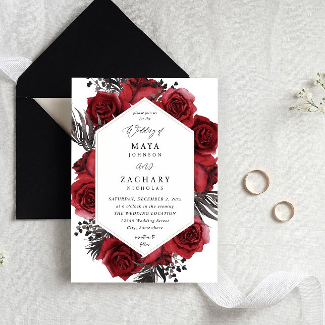 Invitación Floral roja y Boda negra (Subido por el creador)