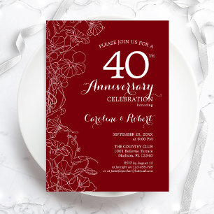 Invitación Floral Rojo Rubí 40º Aniversario