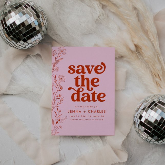 Invitación Floral Rojo Y Rosa Retro Salven La Fecha (Subido por el creador)
