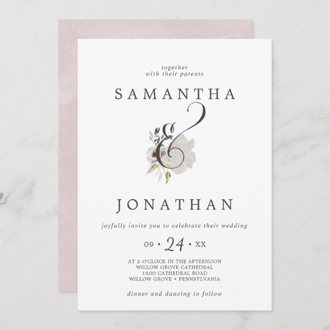 Invitación Floral Romance Ampersand Boda (Anverso / Reverso)