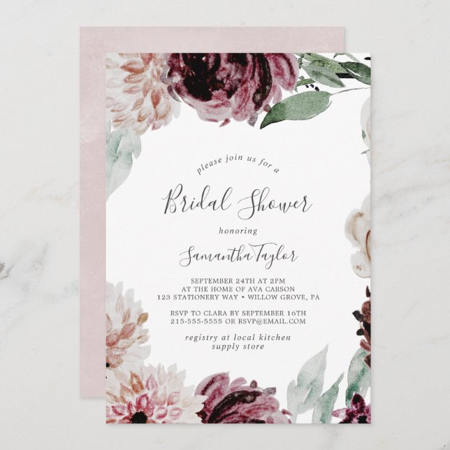 Invitación Floral Romance Bridal Shower (Anverso / Reverso)