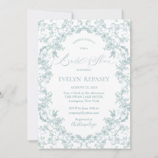Invitación Floral Romance Chinoiserie Blue Bridal Shower
